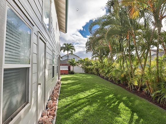 Side yard with privacy palms (landscaping and tree trimming services provided)