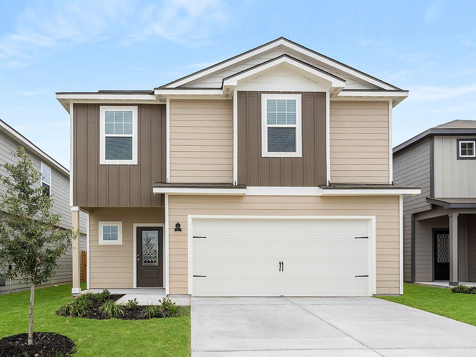 Exterior of the two-story Osage plan with a two-car garage.