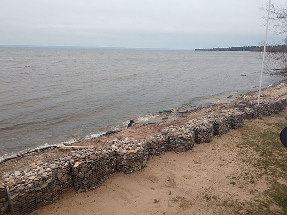 Gabion wall on beach 
