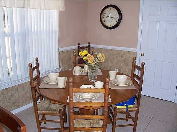 Eat at the bkfst bar or dining room