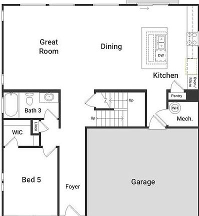 A view of the first floor layout of the Eclipse floorplan and living area