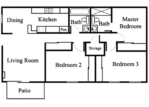 Floor plan 3BR/2BA