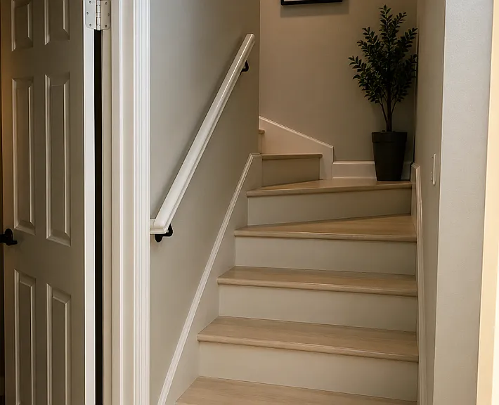 Newly painted stairs to the upstairs bedroom