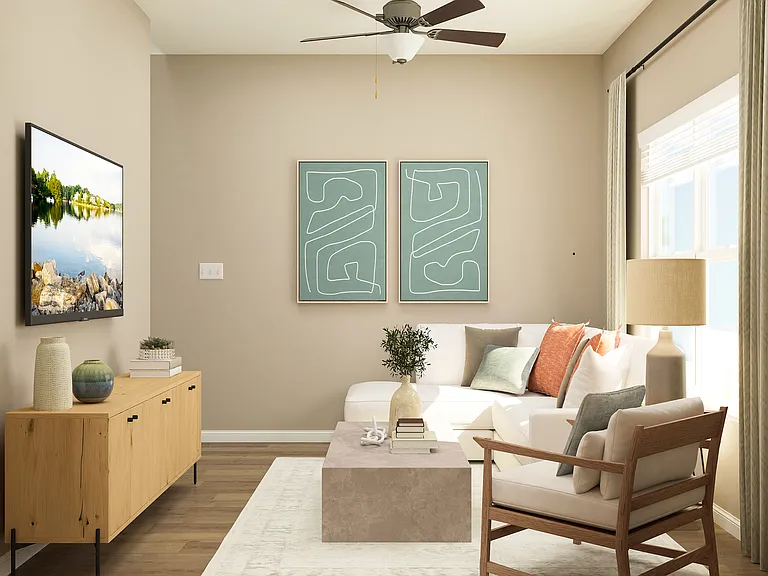 The family room fits a sectional.