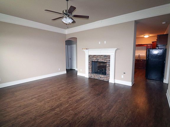 Living room with gas log see-through fireplace