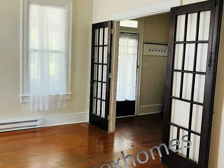 Living room with original French doors
