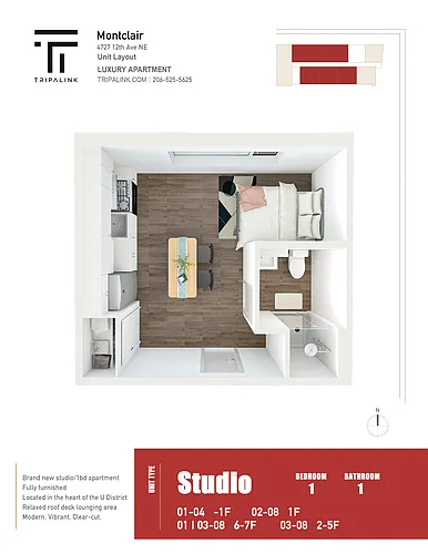 Floor plan Studio - 242 sqft