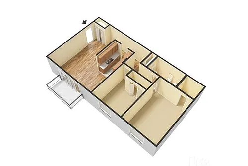 Floor plan Two Bedroom One Bath Apartments