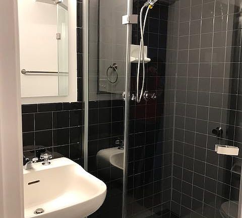Black and white bathroom.