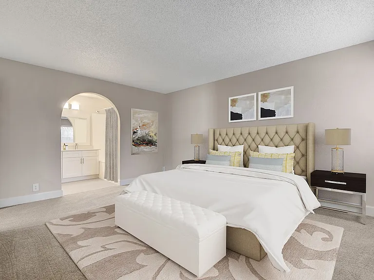 Step into elegance at Invitational, where modern design meets comfort. Our spacious bedrooms feature luxurious finishes and inviting decor, perfect for relaxation. Explore the community amenities and find your ideal home today!