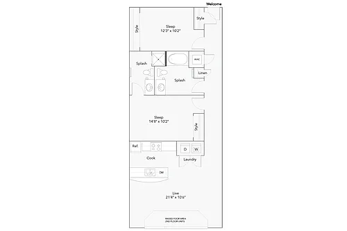 Floor plan 2 BR x 2 BA - B - Income-Restricted (50)