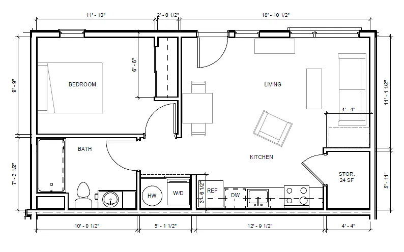 Floor plan 1X1 B