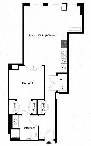 Floor plan 1 Bedroom 1 Bath - F