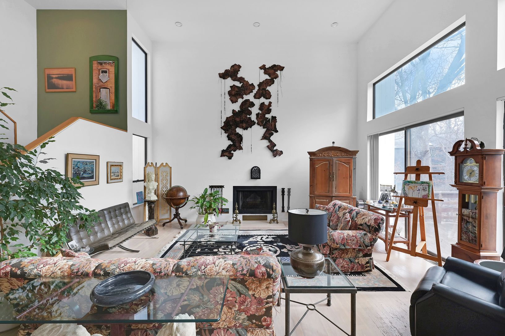  Bright Living Room with Wood Burning Fireplace