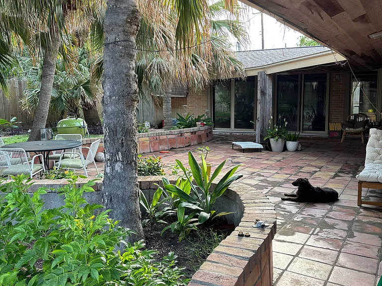 Patio view of kitchen, main living area (dog not included :))
