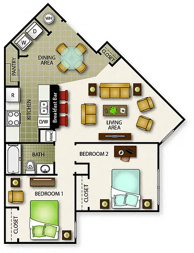 Floor plan Two Bedroom One Bath