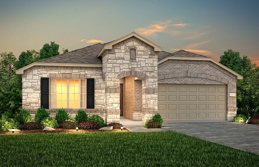 The Rayburn, a one-story home with 2-car garage, shown with Home Exterior S