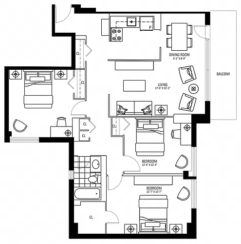 Floor plan 165 Ontario - Plan B 3 Bed 1 Bath