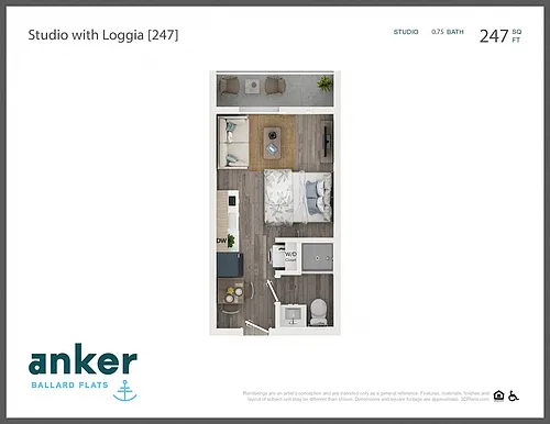 Floor plan Standard Studio with Loggia