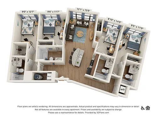 Floor plan 4 Bedroom - 4 Bath (4A)