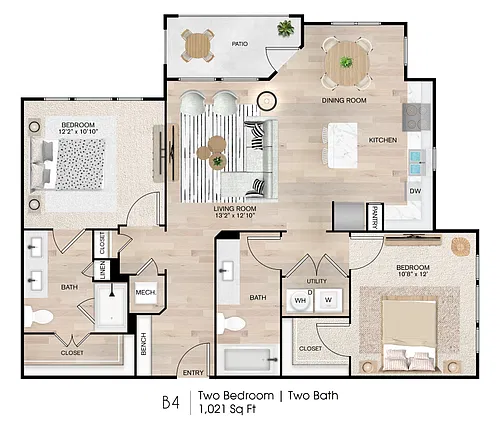 Floor plan Two-bedrooms/two-baths P2