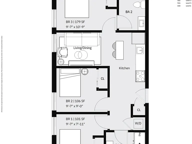 3 Bed 2 Bath - 780 SF 3 Bed 2 Bath - 780 SF