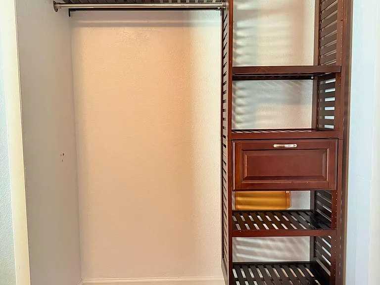 Closet space with additional storage.