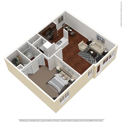 Floor plan 1 Bed 1 Bath Plan B