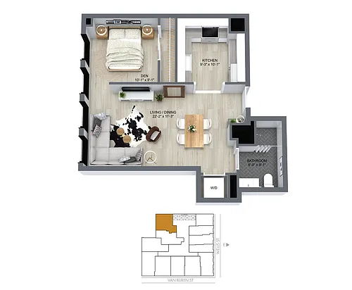 Floor plan 12 Tier Junior One Bedroom