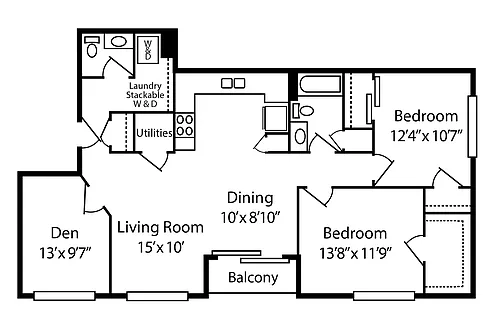 Floor plan 2 Bedroom, 1.5 Bath Style G