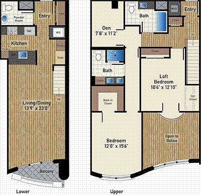 Floor plan Two Bedroom+Den Loft Two Bath K 1585