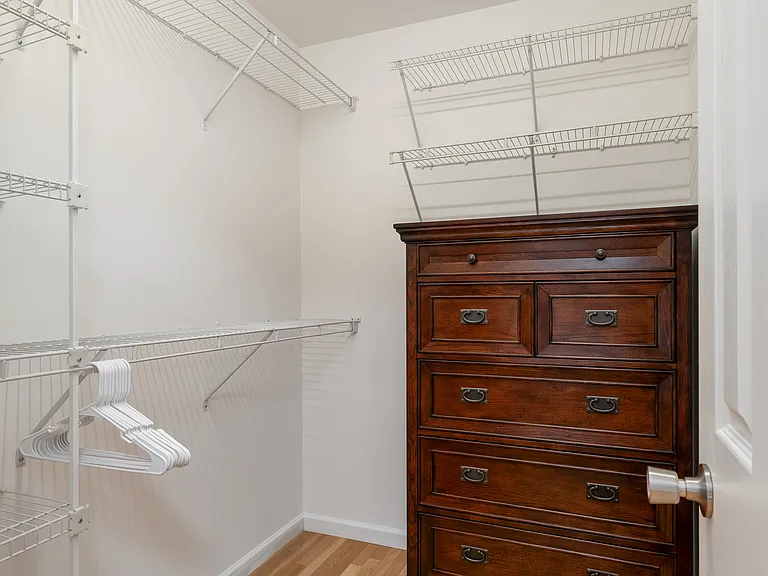 Large Primary closet. Additional shoe racks behind the door.