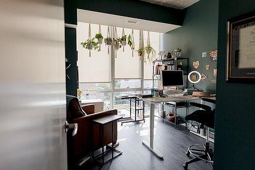This is my WFH office, spacious enough for a full desk, bookcase and reclining leather chair. It has a closet.