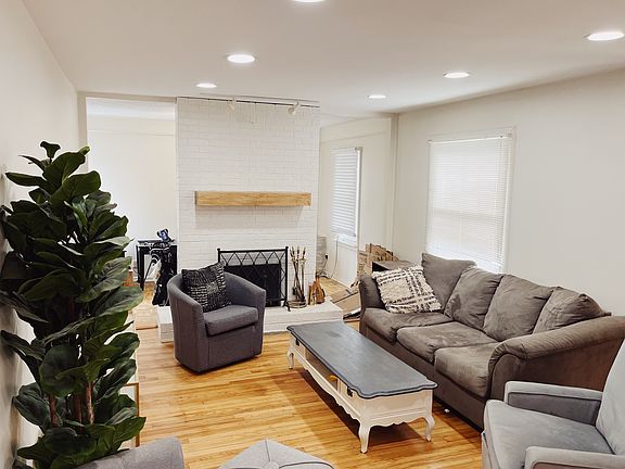 Working wood burning fireplace.