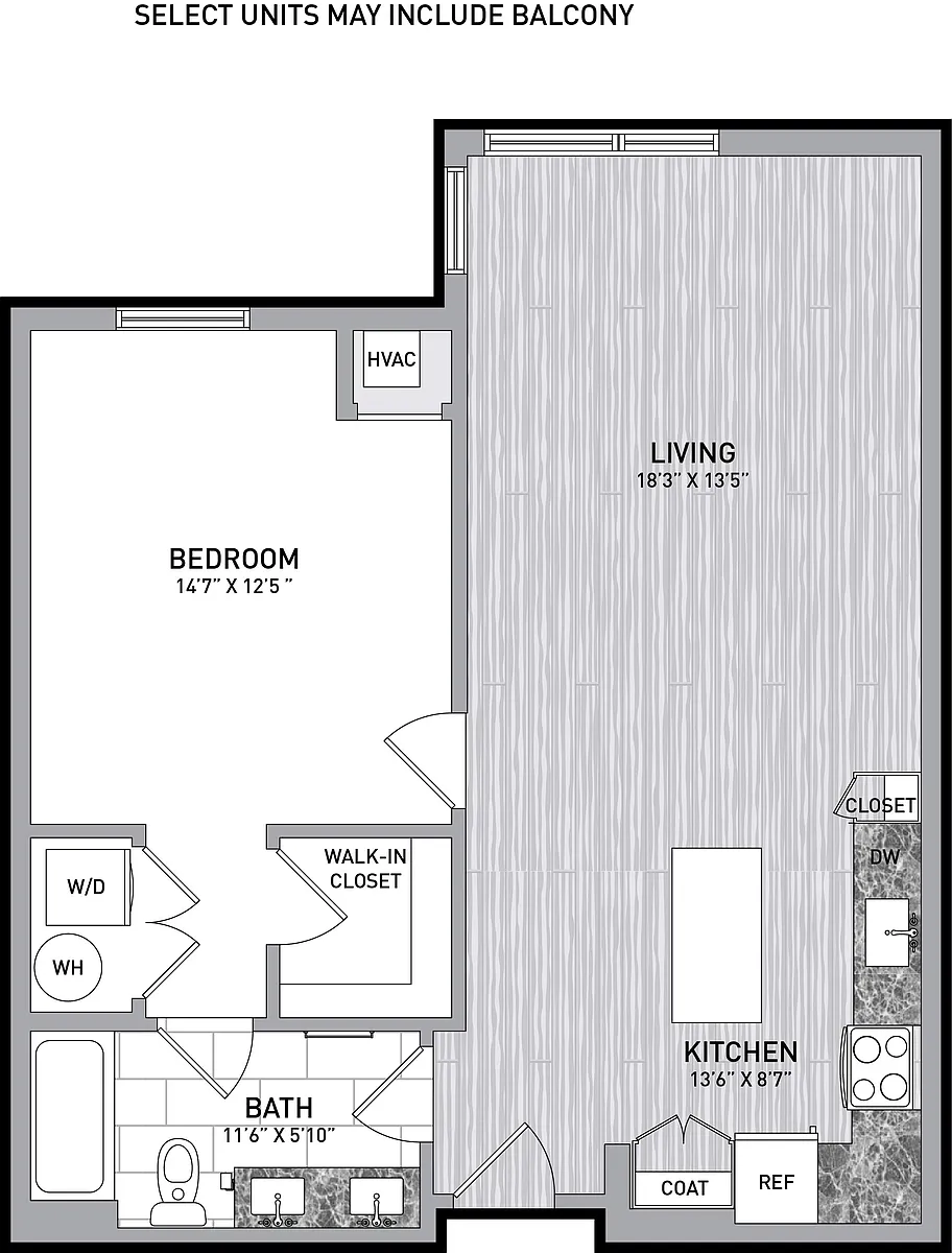 Floor plan 1 Bed 1 Bath-A6