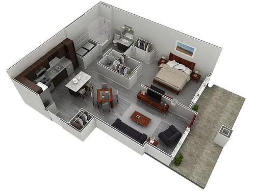 Floor plan 1 BR Designer Courtyard Garage