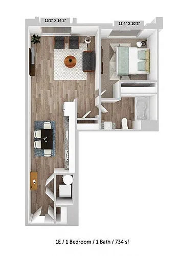 Floor plan 1 Bed 1 Bath E