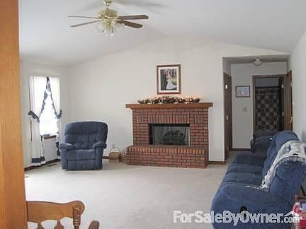 Spacious living room with gas fireplace