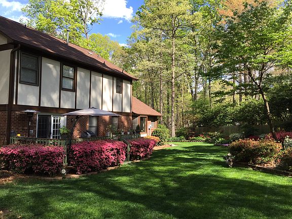 Back yard and deck in the spring