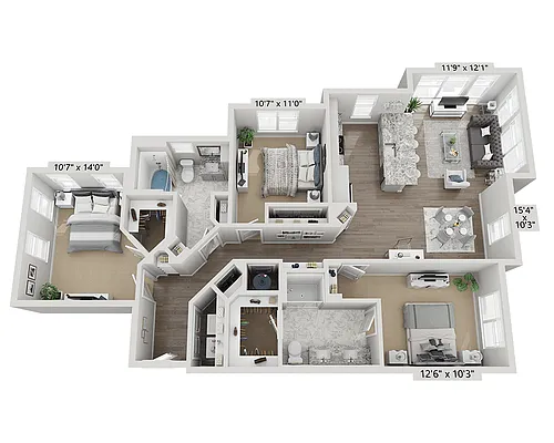 Floor plan Three Bedroom C2B
