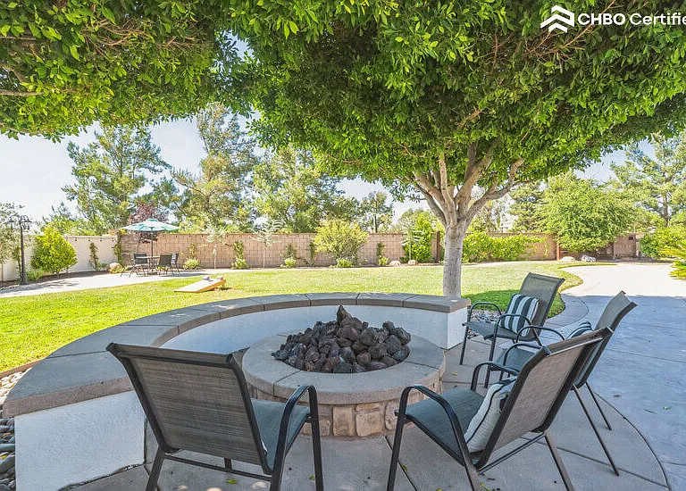 Built In Gas Firepit with plenty of Shaded Seating