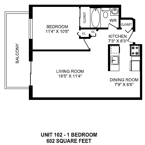 Floor plan 1 Bed 1 Bath H