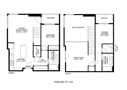 Floor plan Two Bedroom Two Bath LA