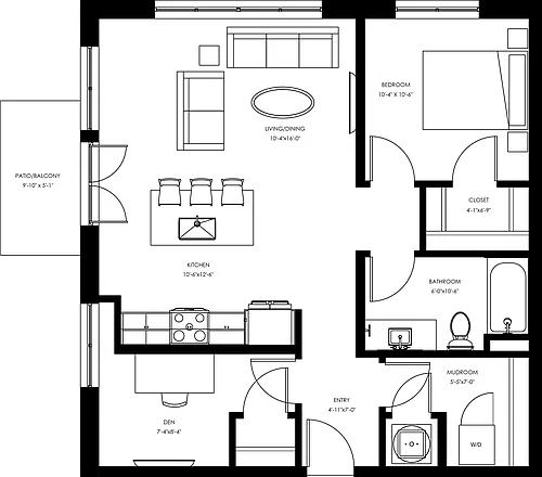 Floor plan A10 - One Bedroom + Den