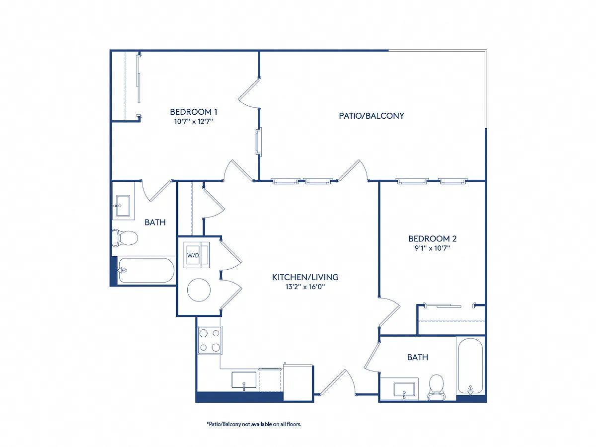 Floor plan 2 BR 2 BA (744-747 SF)