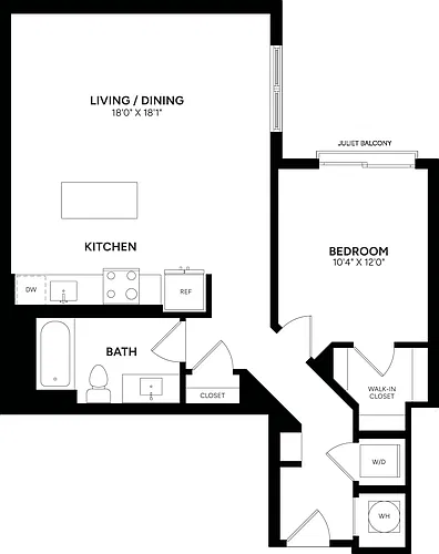 Floor plan 1 Bed/ 1 Bath-A13a