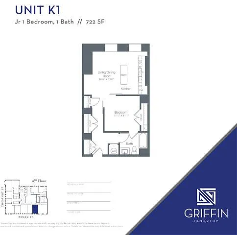 Floor plan K1 Jr 1 Bedroom 1 Bath
