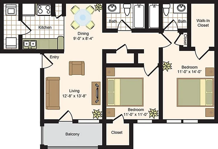 D2 | 2x2 | 946 sq ft D2 | 2x2 | 946 sq ft