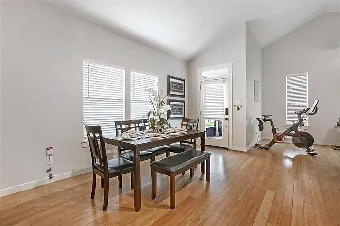 View from inside of the doorway. Living room on the right.