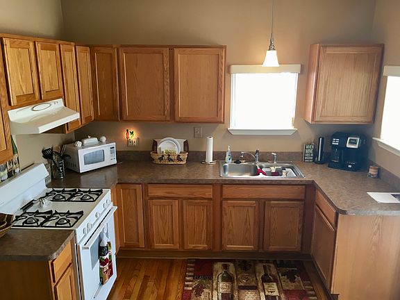 Natural light fills kitchen.